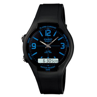 CASIO卡西歐經典雙顯示錶款LCD時間顯示，可同時顯示兩地時間AW-90H-2B (90 H 2 ) 學生錶