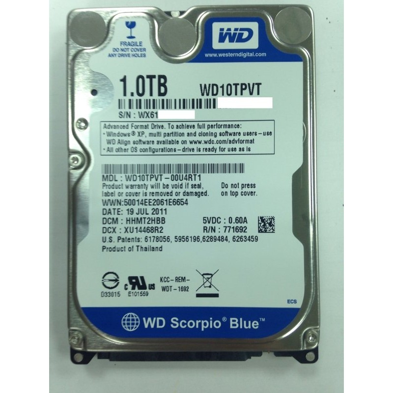 【全新未拆】WD 2.5吋 1T 1TB硬碟 12mm (WD10TPVT-00U4RT1) /1.5TB 2TB