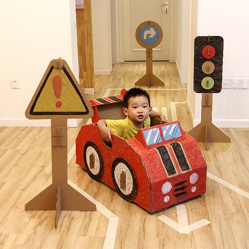 兒童可穿戴紙板車幼兒園手工紙箱汽車警車消防車救護車紙殼玩具車美馨精品旗艦店