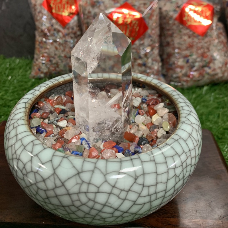 風水入厝必備 七寶水晶聚寶盆 天然骨幹白水晶柱 蝦皮購物