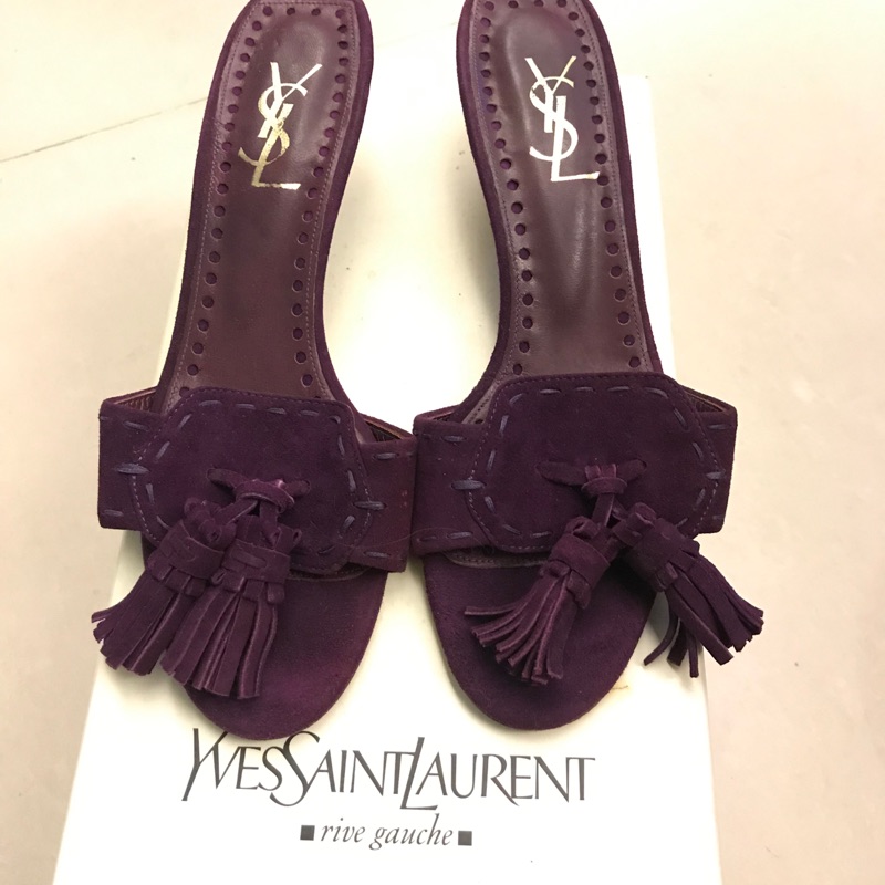 ysl 紫色 流蘇 涼鞋
