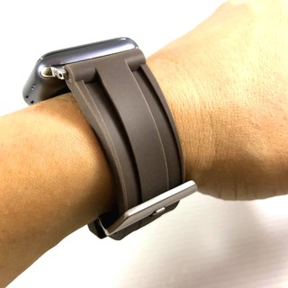 Apple Watch 沛納海 Panerai 代用 橡膠 深咖啡色 棕色 錶帶 不鏽鋼 胖大海 針釦
