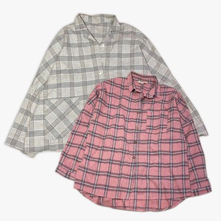 韓國製 QUEEN SHOP 日韓系格紋襯衫 格紋外罩 遮陽罩衫 長袖襯衫 寬版襯衫(2件組)