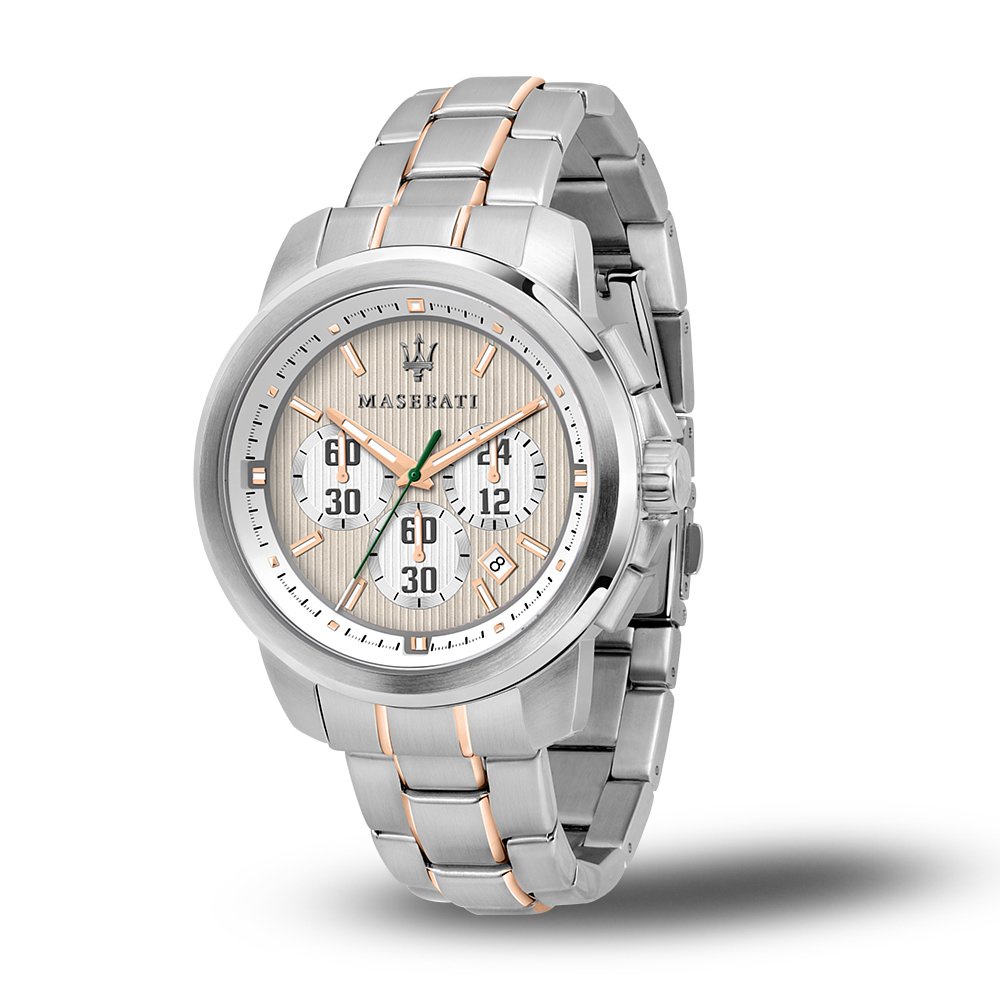 【Maserati 瑪莎拉蒂】ACTIVE POLO經典三眼鋼帶腕錶-銀 R8873637002