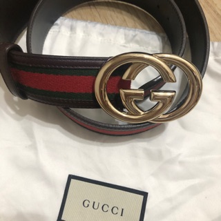 GUCCI 大G 扣環 綠紅織帶 腰帶 皮帶 寬4公分 長95公分 男女皆宜