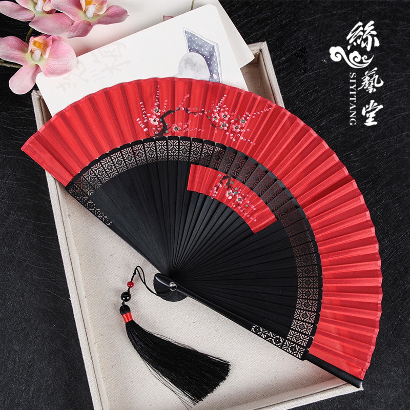 新品中國風復古風手繪鏤空折疊扇女式竹柄雕刻折扇子綠色小竹漢服上新 蝦皮購物