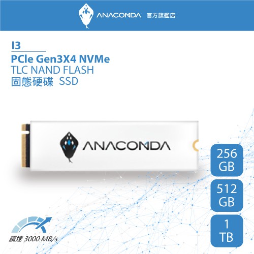 ANACOMDA巨蟒火蛇系列-冰蟒 I3 PCIe Gen3x4 NVMe SSD固態硬碟 256GB