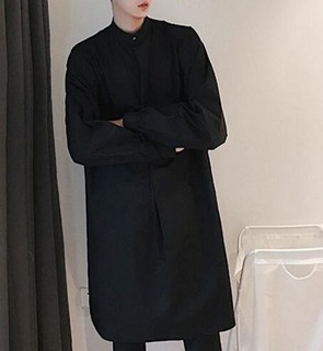 FINDSENSE品牌 時尚潮流 男 暗黑 寬鬆 個性氣質 素面純色 長袖襯衫 素面襯衫