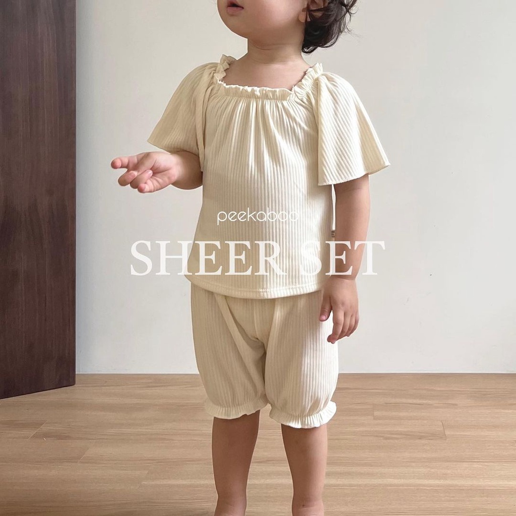 peekaboo 涼爽寬袖方領兒童套裝｜ 寶寶套裝 嬰兒套裝 居家服 韓國童裝 女童套裝 兒童衣服