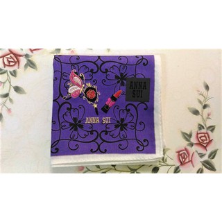 日本代購anna Sui 日本製造花櫻桃蝴蝶綿刺繡紫色粉紅方巾手帕禮品紙袋 蝦皮購物