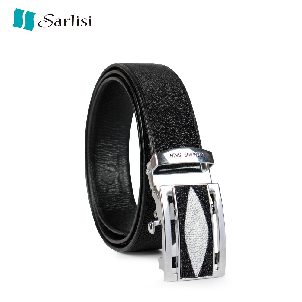 【台灣現貨】【Sarlisi 】夏麗絲泰國真皮珍珠魚皮皮帶自動扣腰帶男士正品高檔專櫃褲腰帶