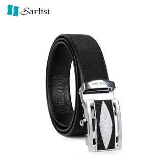 【臺灣現貨】【Sarlisi 】夏麗絲泰國真皮珍珠魚皮皮帶自動扣腰帶男士正品高檔專櫃褲腰帶