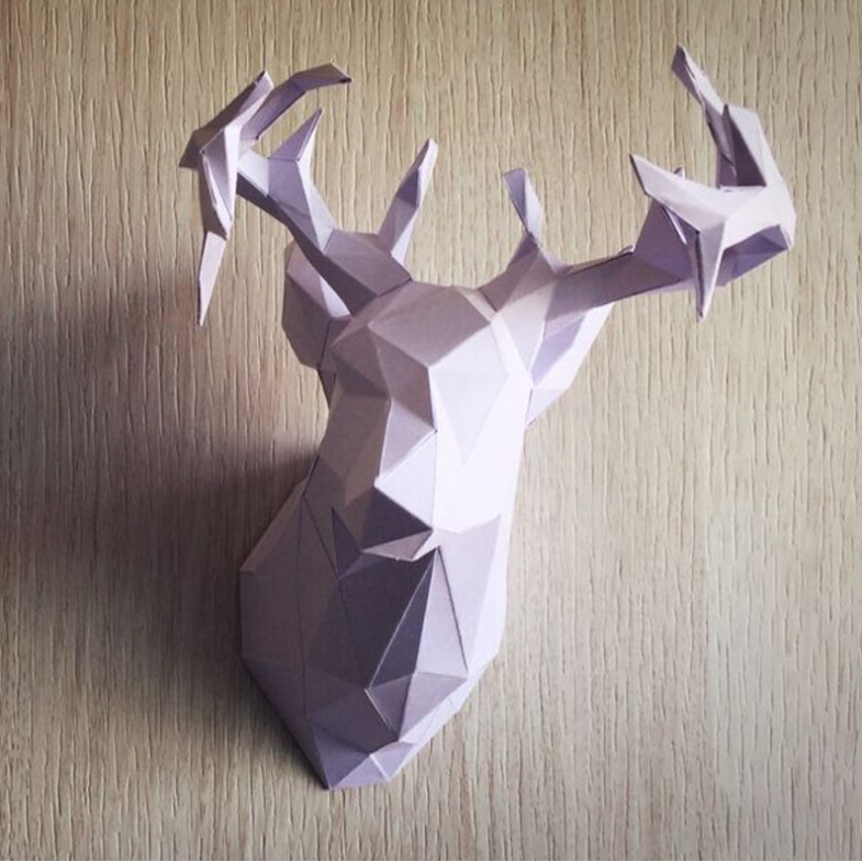 PC-029 鹿頭鹿角壁掛3d紙模型DIY手工紙模擺件掛飾玩具幾何摺紙立體3D紙雕