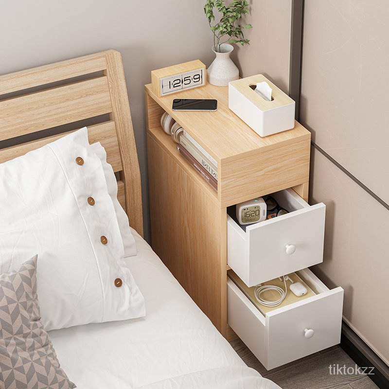 劍豪傢居城超窄床頭櫃迷你小型簡易款現代簡約臥室收納床邊實木色小尺寸櫃子