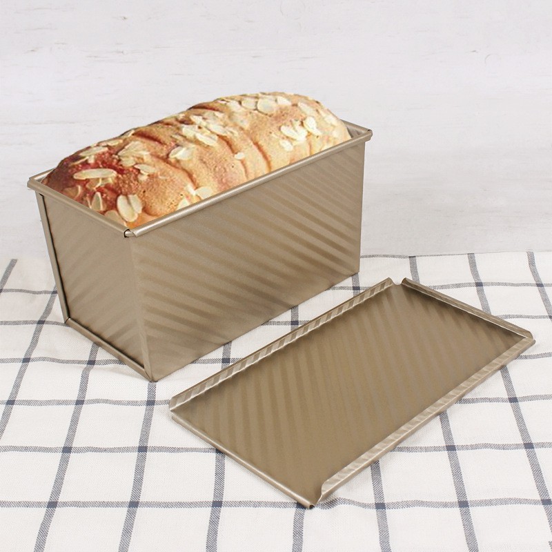 長方形不粘波紋帶蓋吐司盒模 450g土司麵包模具 吐司模 烘焙工具