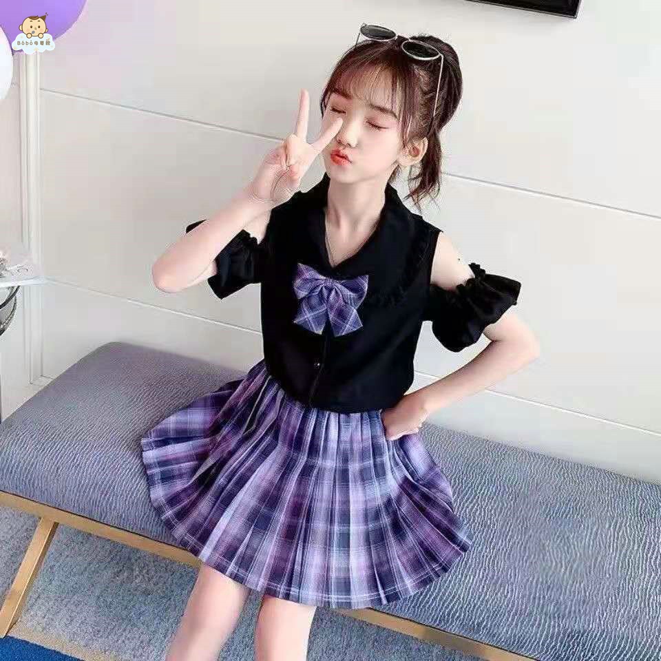 兒童jk制服 兒童制服 jk裙子 jk制服夏季女童套裝兒童正版小學生11歲大童校服學院風連衣裙子gk