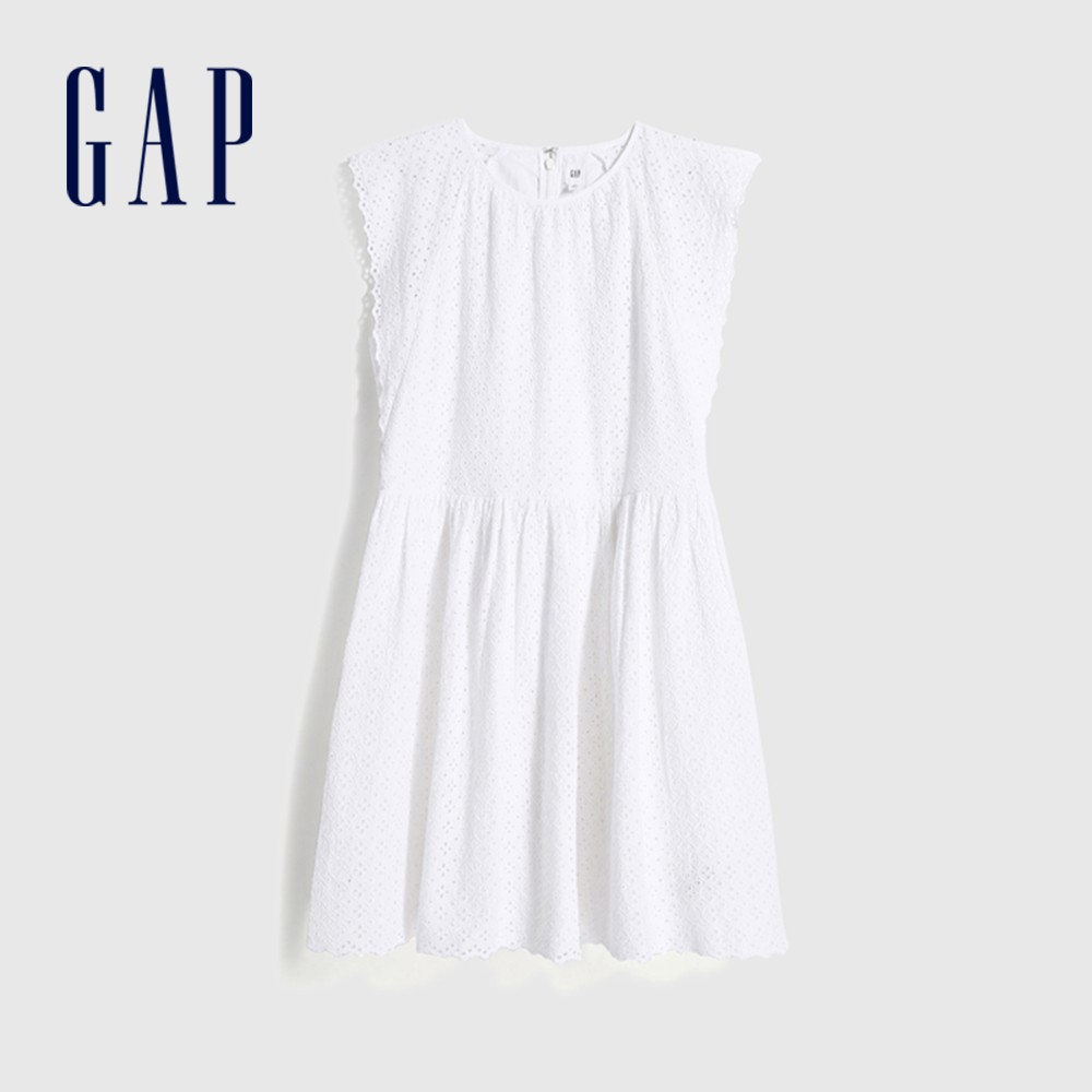 Gap 女裝 鏤空刺繡圓領洋裝-白色(589027)