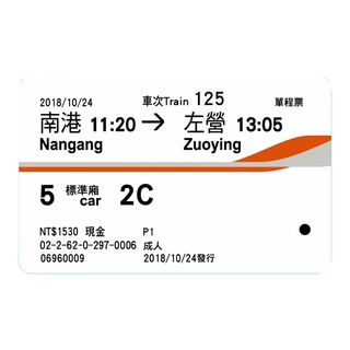 高鐵票根/實體票根 收藏品 新竹⇆左營、南港⇆左營、臺南⇆左營
