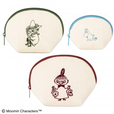 日本北歐風moomin 三件組姆明嚕嚕米阿金亞美 刺繡手拿包化妝包 收納小物包零錢包 雜誌附錄