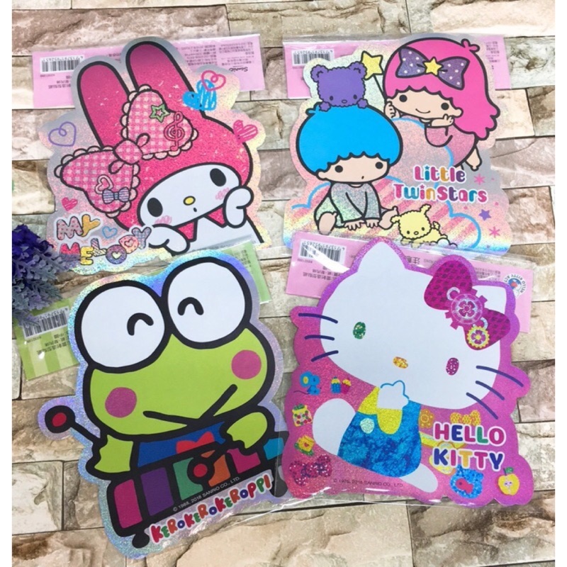 正版授權 三麗鷗 HELLO KITTY 凱蒂貓 美樂蒂 雙子星 大眼蛙 雷射造型貼紙 貼紙 壁貼