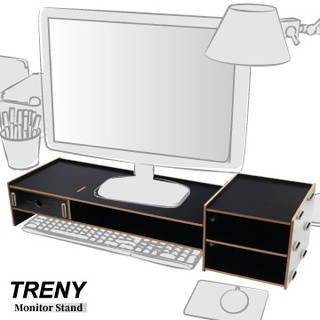 TRENY 電腦螢幕增高架 (加厚加長-黑) 電腦螢幕收納架 螢幕架 鍵盤架 鍵盤收納 抽屜 5088E-B