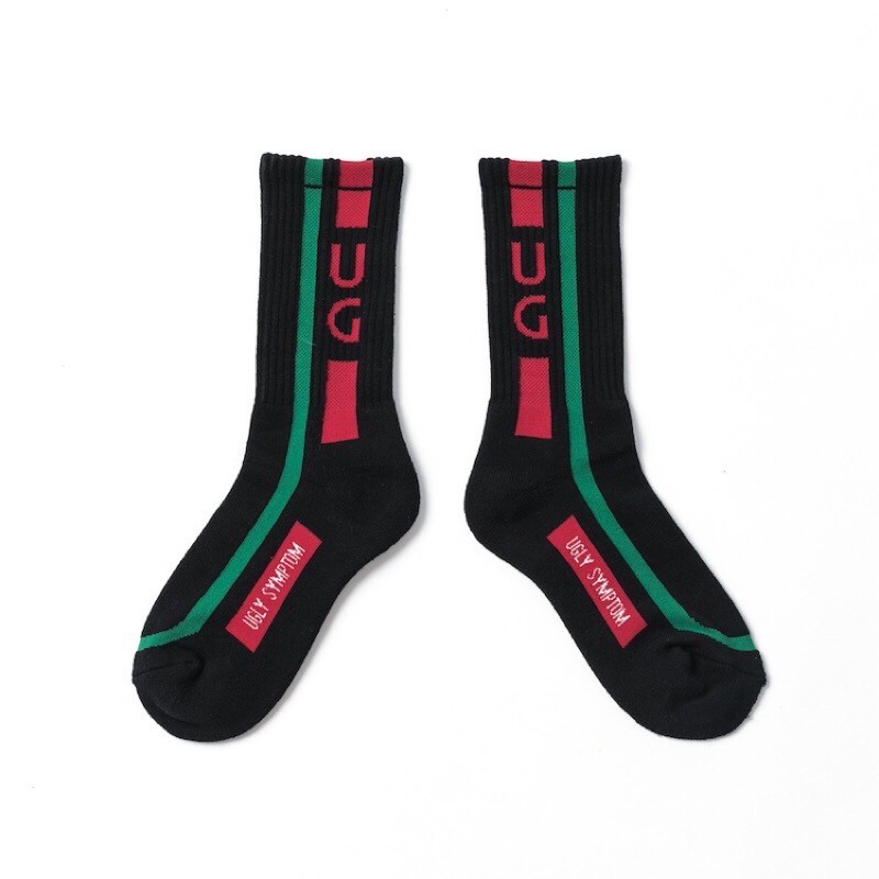 Ugly Symptom Socks 線條設計款 時裝風 中筒襪 黑色
