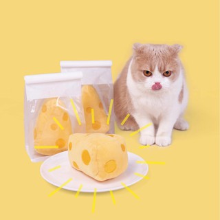 『台灣x現貨秒出』芝芝乳酪造型貓咪抱枕 寵物發聲 貓玩具 貓貓玩具 貓咪響紙玩具