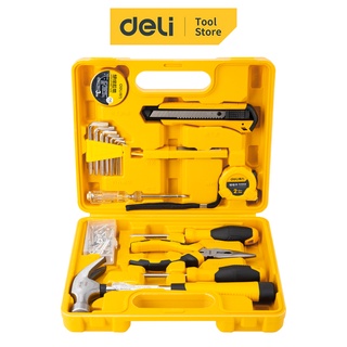 【Deli得力】工具-家用工具組 工具套裝 18件(EDL1018J)｜螺絲起子 槌子 鐵鎚 尖嘴鉗 膠帶 電布