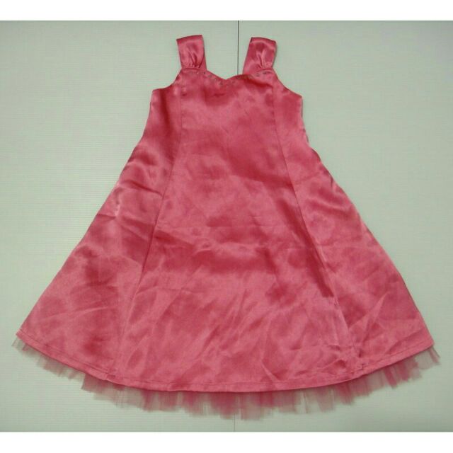 GYMBOREE 桃紅色 亮色 緞面 蕾絲洋裝 小禮服 XS (內有紗蓬蓬裙) (可穿於比賽 花童 宴會 畢業)
