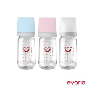 【evorie】Tritan防脹氣寬口240mL嬰兒彩色蓋奶瓶(雙包裝) |優於ppsu|台灣現貨貝親小獅王奶嘴可共用