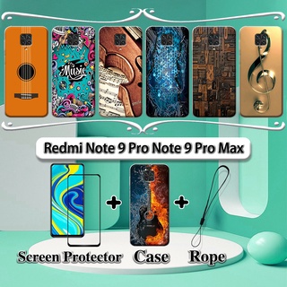 2 合 1 Redmi Note 9 Pro Note 9 Pro Max 手機殼帶鋼化玻璃曲面陶瓷螢幕保護膜音樂