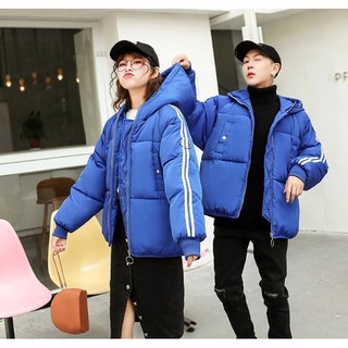 現貨 藍色XL 絨服棉衣35628/bf情侶麵包服學院風加厚短款連帽學生外套 胖胖美依
