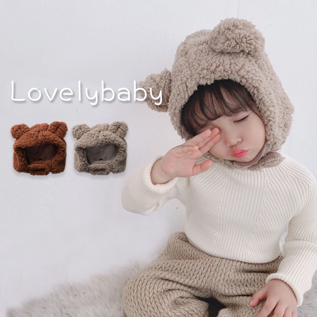 Baby Studio✨ 寶寶帽子冬季韓版可愛兔子加絨保暖護 耳帽嬰幼兒兒童毛絨帽 #CM-H05-024