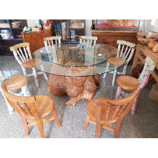 福杉樹瘤桌加花梨木椅 餐桌組