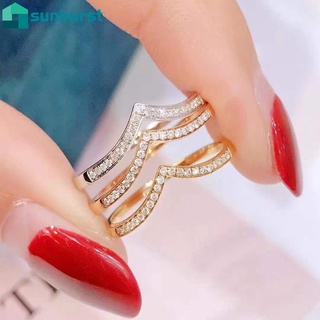 【店長推薦】韓式V型新婚情侶鑲鑽戒指 女士時尚簡約超閃指環 精美禮物 優雅派對戒指 流行女飾品