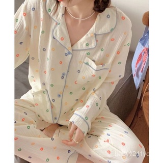 免運舒適💖可愛睡衣彩色圓點睡衣女春鞦甜美長袖可外穿學生傢居服套裝兩件套睡衣睡衣女長袖睡衣居傢睡衣睡衣套裝鞦鼕睡衣
