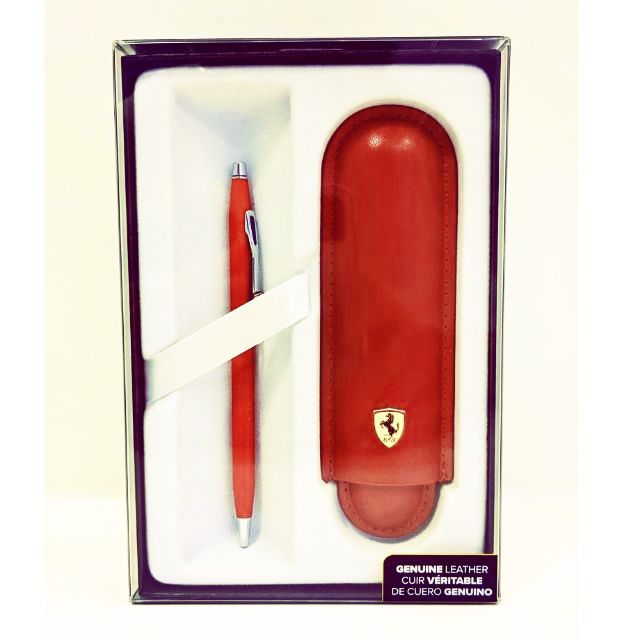 [ 全新正品 ] CROSS 高仕 Ferrari 法拉利 Classic Century 鍛紅原子筆 +紅真皮筆套禮盒