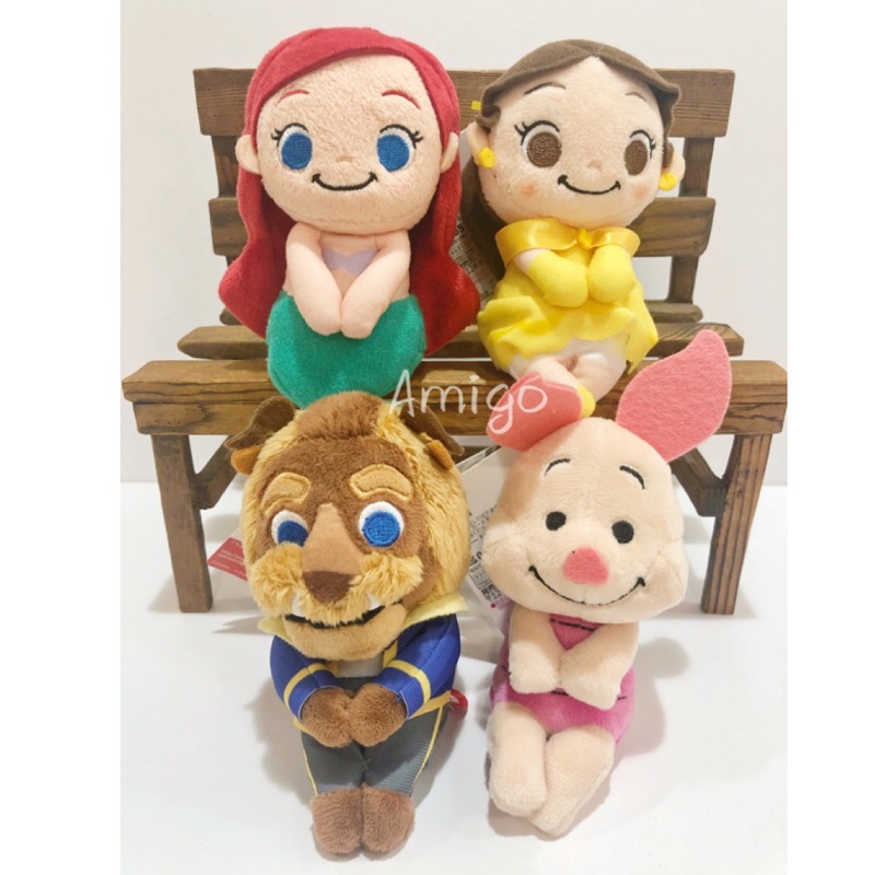 日本迪士尼 小美人魚 長髮公主 樂佩 美女與野獸 貝兒 維尼 小豬 絨毛娃娃 坐姿 排排坐 娃娃 愛麗兒 小熊維尼