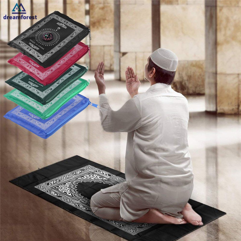 Df 100x60cm 便攜式祈禱地毯帶指南針穆斯林伊斯蘭教防水祈禱墊地毯帶袋