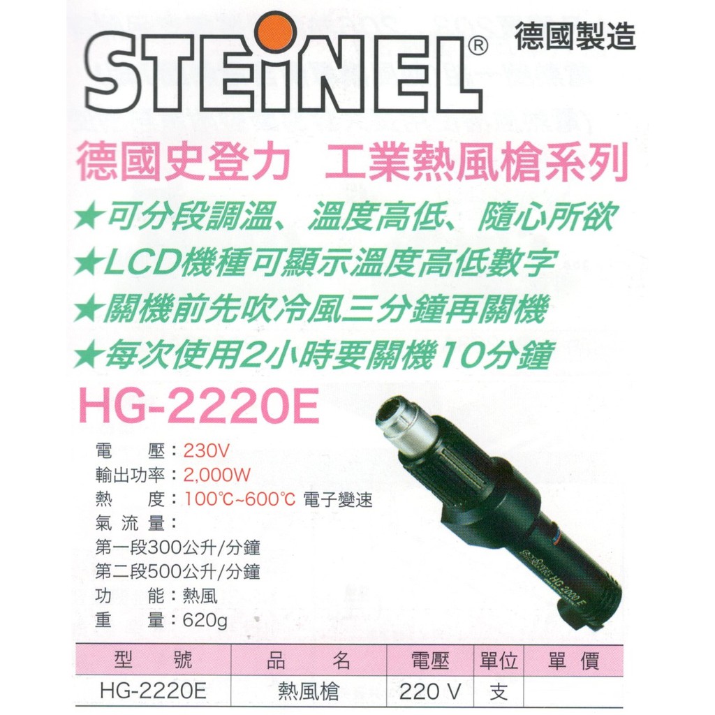 STEINEL 德國製造 德國史登力 工業熱風槍 HG-2220E 價格請來電或留言洽詢