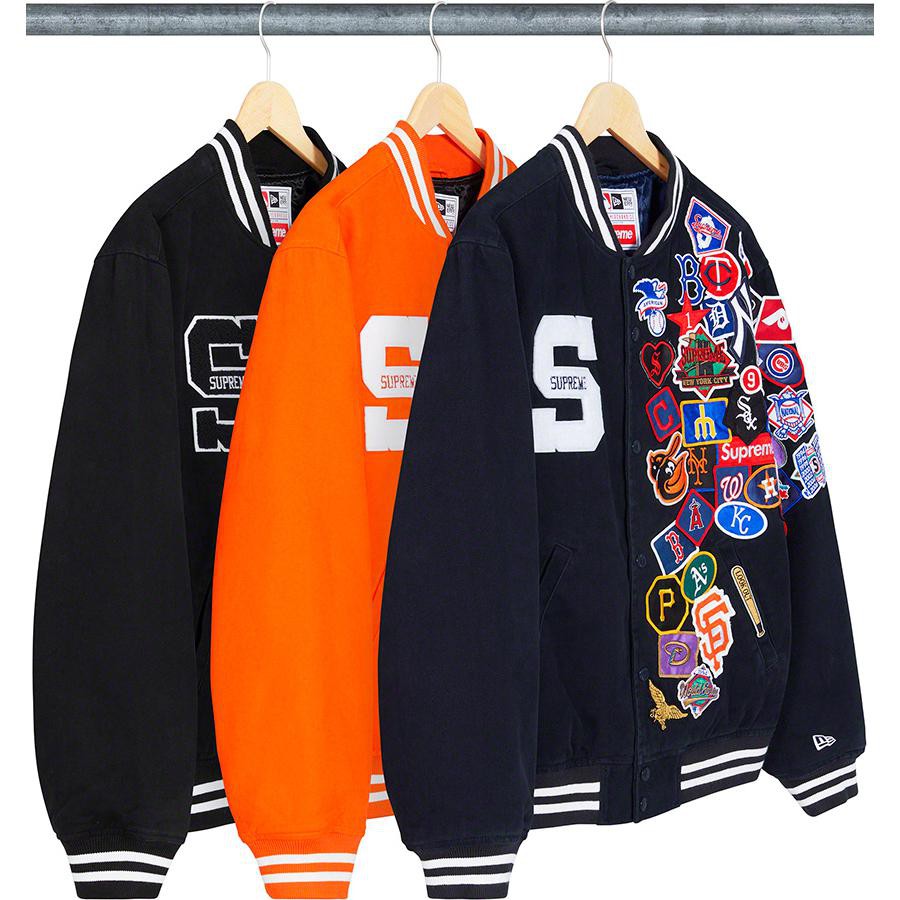 Supreme MLB New Era 聯名 Varsity Jacket 棒球外套 大聯盟 刺繡臂章 橘色 SS20