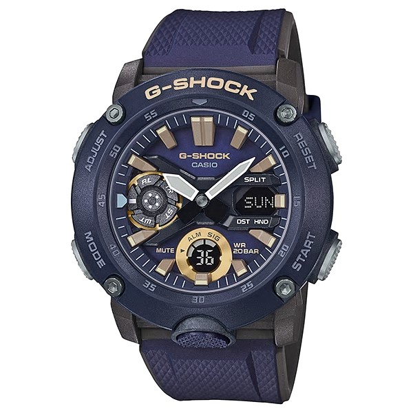 【CASIO】G-SHOCK 藍色碳纖維錶殼雙顯款 GA-2000-2A 台灣卡西歐公司貨