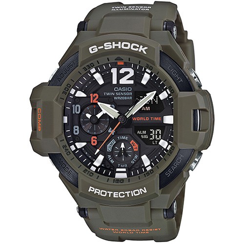 CASIO G-SHOCK 極限時空多功能運動錶-軍綠(GA-1100KH-3ADR)