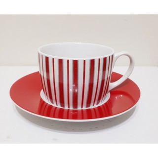 WORKING HOUSE 絕版款 亮眼好看 紅白直紋咖啡杯盤組 卡布奇諾杯 花茶杯 花式咖啡杯 200cc