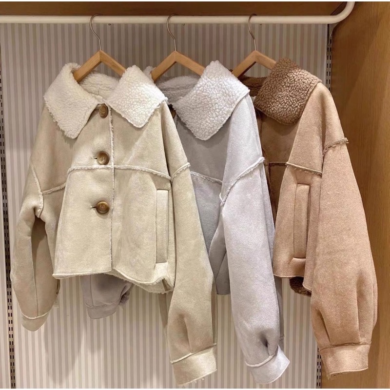 日本SM2 旗下淺灰色麂皮感羊羔毛外套大衣