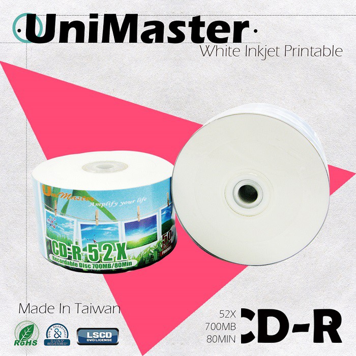 UniMaster CD-R 52X Printable 可列印燒錄空白光碟 可燒錄光碟 空白片 光碟片 燒錄片 台灣製