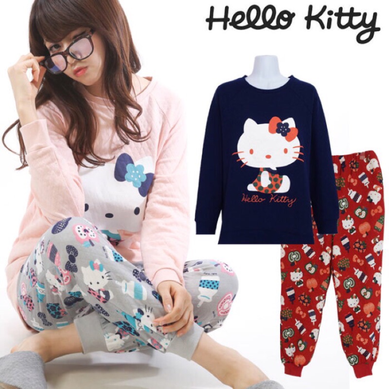 日本三麗鷗Hello kitty凱蒂貓滿版居家服睡衣組純棉休閒服_3色