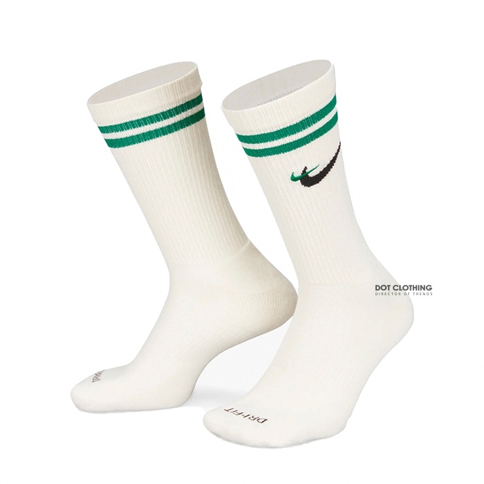 Nike Everyday Plus 長襪 條紋 雙勾 米白 綠 刺繡 奶油底 DQ9165-133 單雙 DOT聚點