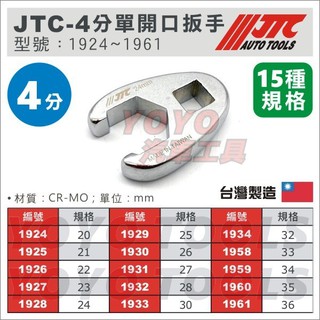 【YOYO汽車工具】JTC 1/2" 單開口扳手 20~36mm 4分 單開口 鴨掌 鴨腳 板手 扳手