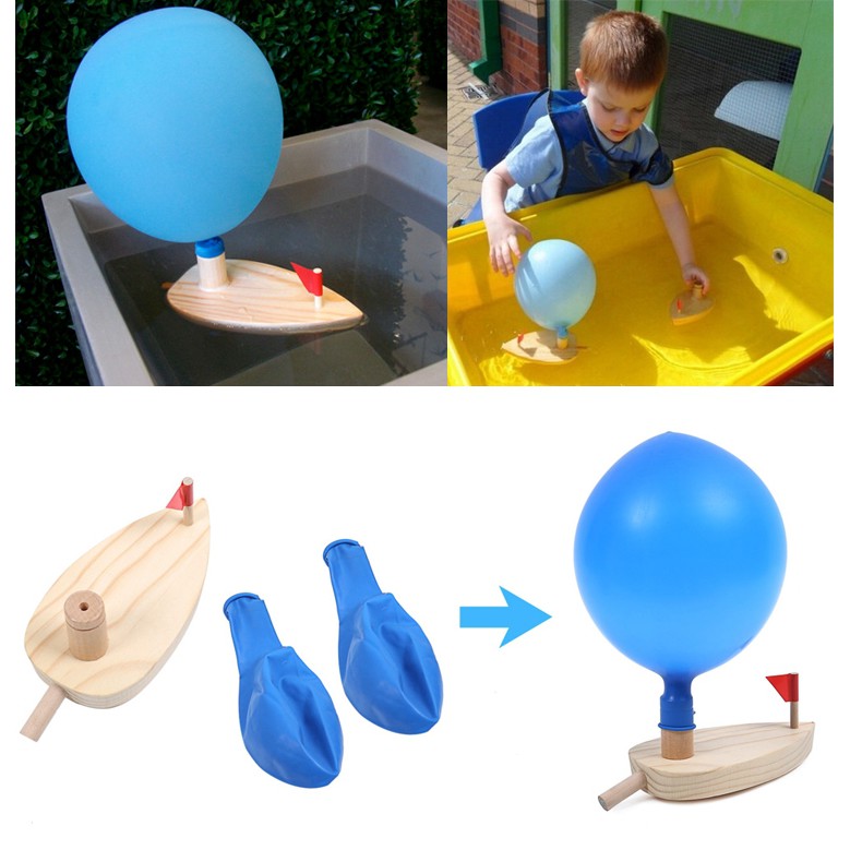 氣球動力船 洗澡玩具 木質氣球船 小孩子木制經典戲水兒童玩具 氣球船木制動力船科教科學實驗戲水新奇玩具送朋友兒童生日禮物